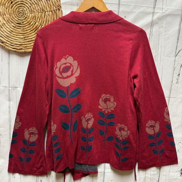 Gudrun Sjoden Wrap Cardigan Floral Print Organic Cotton Blend Red Sz M Cottage - Picture 4 of 9